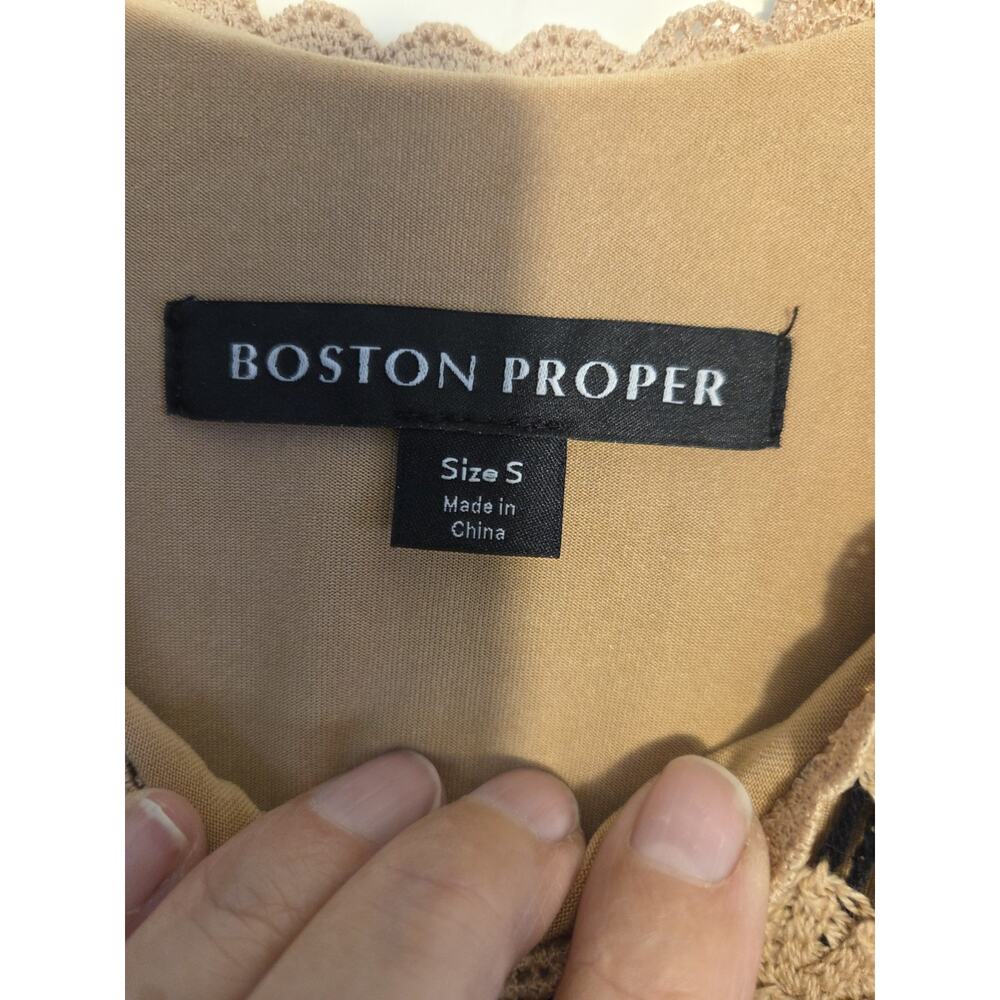 Boston Proper Crochet Long Maxi Tank Dress Size Small Tan Black Lined Pullover - Picture 4 of 12